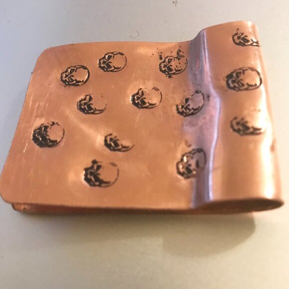 Rustic Skull Solid Copper Money Clip Artisan Handmade Stamped Biker Unisex Gift - Picture 2 of 9